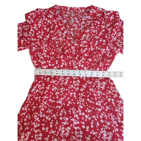 Shein Red & White Ditsy Floral V Neck Mini Short Sleeve Dress Size Small - Picture 4 of 9